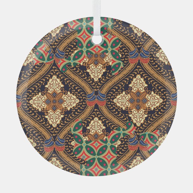 Indonesische Batik mit Pflanze: Unterschiedliche M Ornament Aus Glas (Vorderseite)