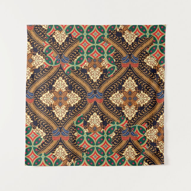 Indonesische Batik mit Pflanze: Unterschiedliche M Wandteppich (Vorderseite)