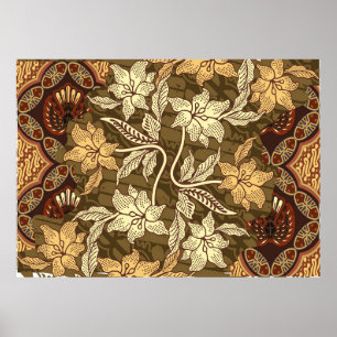 indonesische Batik-Motive mit Flora- und Fauna-Flo Poster