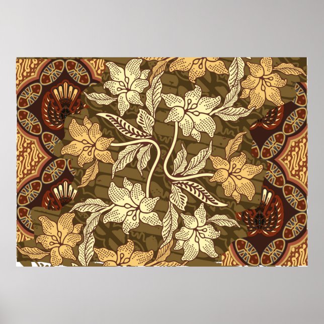 indonesische Batik-Motive mit Flora- und Fauna-Flo Poster (Vorne)