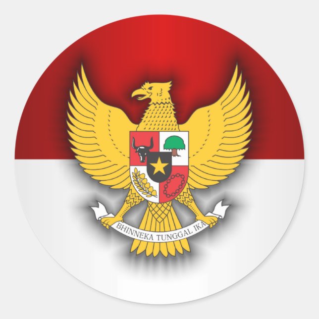 Indonesische Flagge und Emblem Runder Aufkleber (Vorderseite)