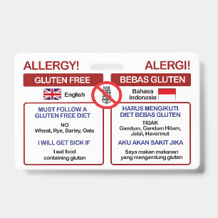 INDONESISCHE Glutenfreie-Reise-Karte Allergie-Ab Ausweis