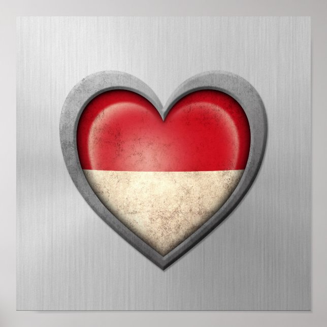 Indonesische Herzenflagge Stainless Steel Effect Poster (Vorne)