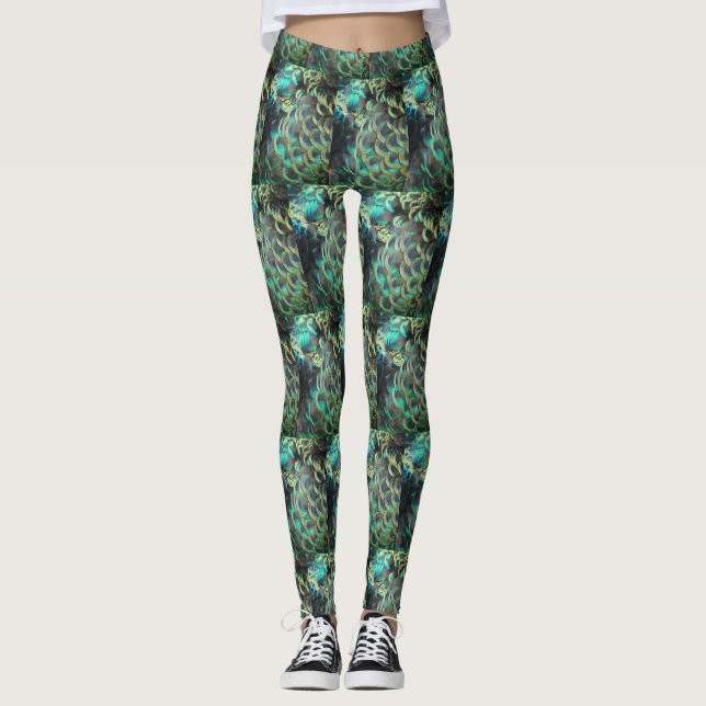 Indonesische Peacock Feathers trocken Muster Leggi Leggings (Vorderseite)