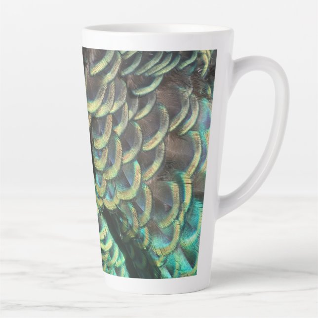 Indonesische Pfauenfeathers Pattern Latte-Tasse Milchtasse (Rechts)