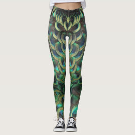 Indonesische Pfauenfedern-Muster leert Leggings