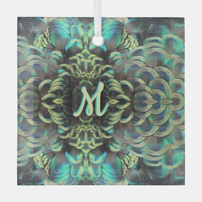 Indonesische Pfauenmuster Kust. Monogramm Ornament Aus Glas (Vorderseite)