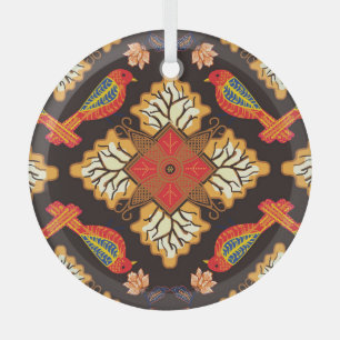 Indonesischer Batik: Flora Fauna Motiv. Ornament Aus Glas