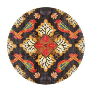 Indonesischer Batik: Flora-Fauna-Motiv. Schneidebrett