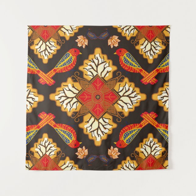 Indonesisches Batik-Motiv mit sehr markantem flo Wandteppich (Vorderseite)