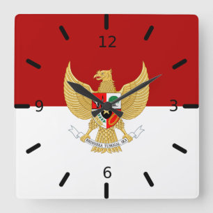 Indonesisches Flaggenzeichen Quadratische Wanduhr