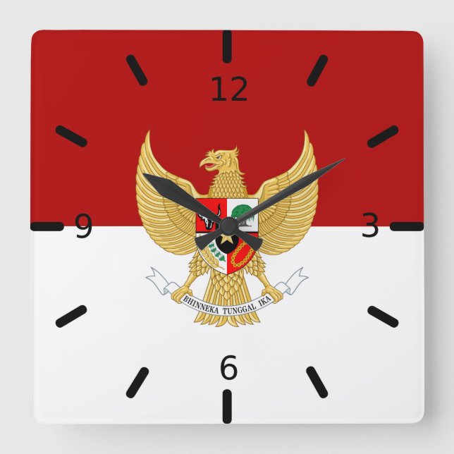 Indonesisches Flaggenzeichen   Quadratische Wanduhr (Vorderseite)