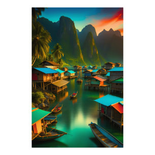 Indonesisches kleines Fischerdorf Fotodruck