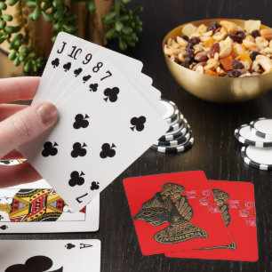 Indonesisches Schattenpuppet Hohoho-Design auf rot Spielkarten