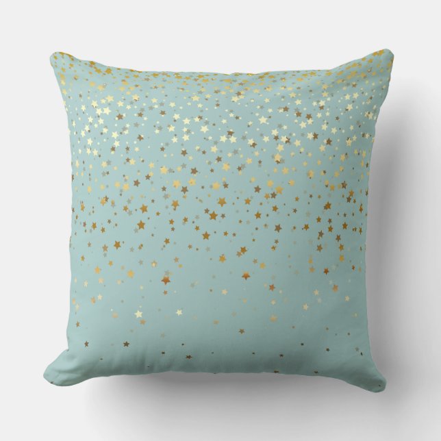 Indoor Petite Golden Stars Square Pillow-Bay Blue Kissen (Vorderseite)