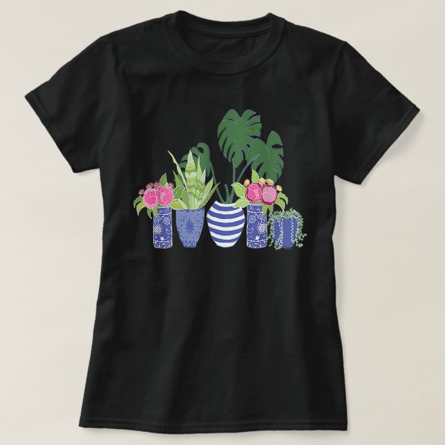 Indoor Plants Monstera Snake Plant Chinoiserie Pot T-Shirt (Design vorne)