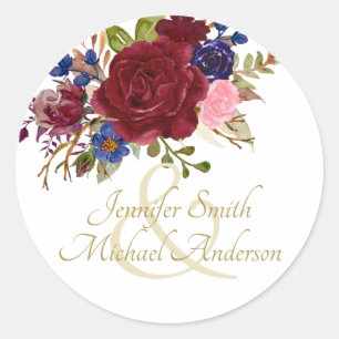 Indulgent Burgundy Royal Blue Pink Roses Wedding Runder Aufkleber