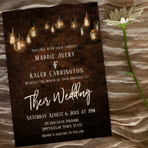 Industrial Brick Edison Lights Typografy Wedding Einladung