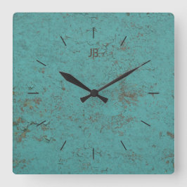 INDUSTRIAL | Flaky blue paint plus lettering Quadratische Wanduhr