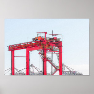 Industrial Harbor Harbour Port Crane Sketch Poster