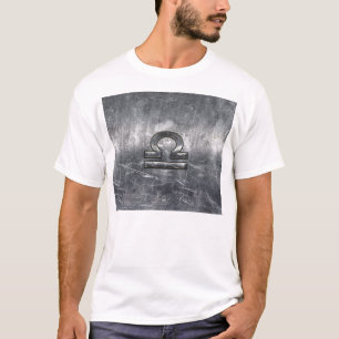 Industrial Libra Zodiac Sign in Silver Steel T-Shirt