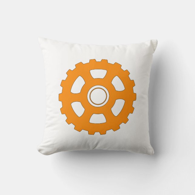 Industrial Orange Gear Cogwheel Kissen (Vorderseite)