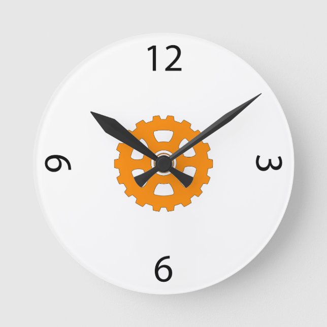 Industrial Orange Gear Cogwheel Runde Wanduhr (Vorderseite)