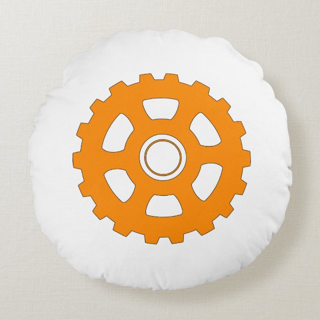 Industrial Orange Gear Cogwheel Rundes Kissen (Vorderseite)
