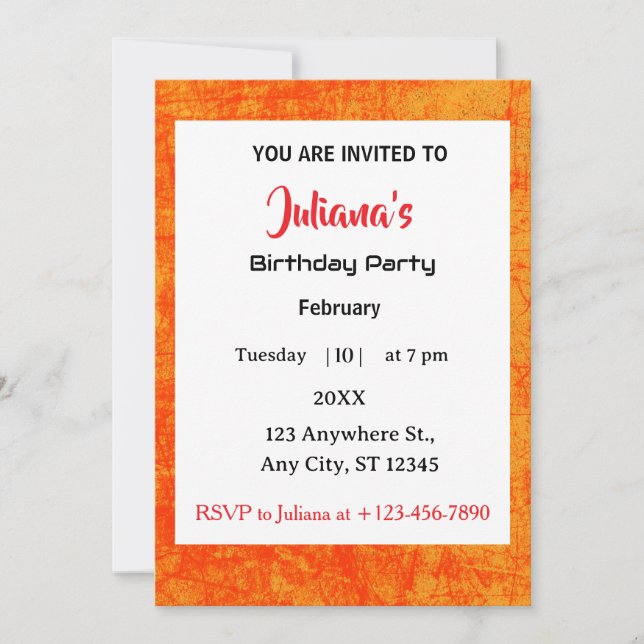 Industrial Orange Red Grungy Birthday Invitation Einladung (Vorderseite)