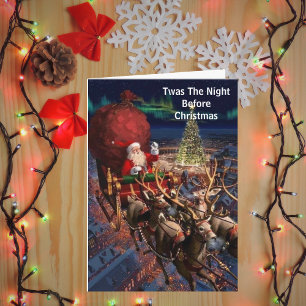 Industrial Vintag Santa Claus Flying Rentier Karte