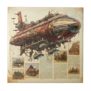 Industrie-Fantasie-Kupfer-Zeppelin-Stadtplan Fliese