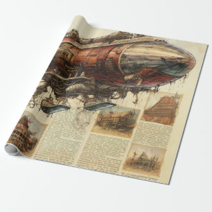 Industrie-Fantasie-Kupfer-Zeppelin-Stadtplan Geschenkpapier