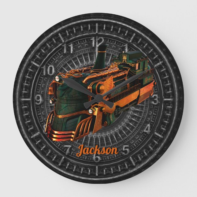 Industrie Steampunk Steam Train Große Wanduhr (Vorderseite)
