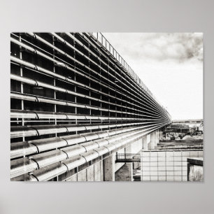 Industriegebäude Schwarz-Weiß-A4-Plakat Poster