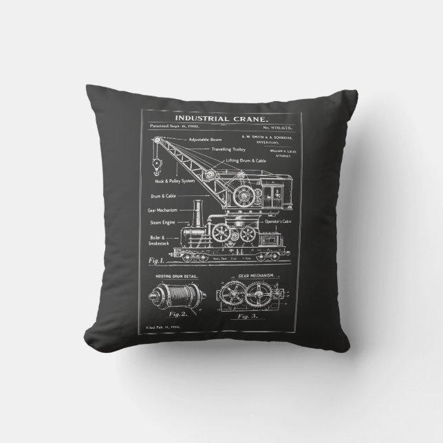 Industriekran-Blueprint-Design Kissen (Vorderseite)