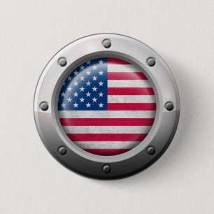 Industrielle amerikanische Flagge mit Stahlgraphik Button