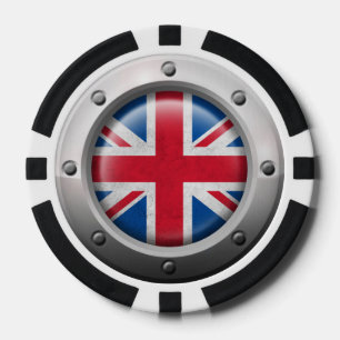 Industrielle britische Flagge mit Stahlgraphik Pokerchips