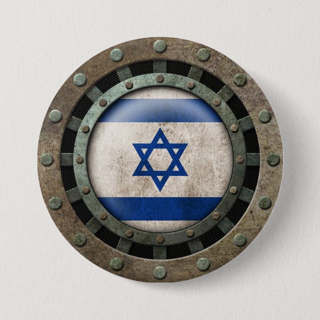 Industrielle israelische Flaggen-Disc-Stahlgraphik Button (Vorderseite)