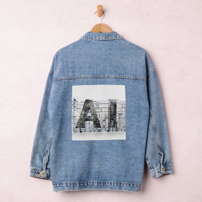 Industrielle Letterform – KI Jeansjacke (Hangar)