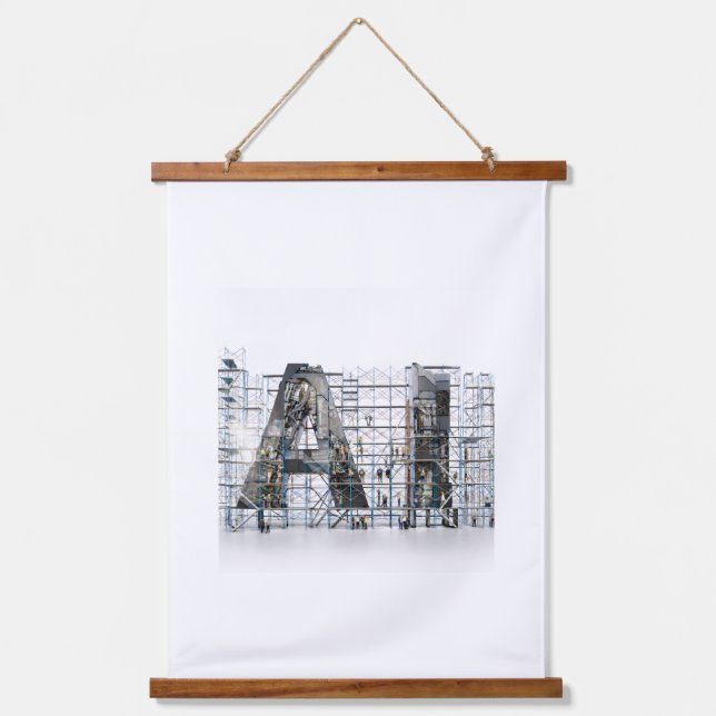Industrielle Letternarchitektur Kunst Wandteppich Mit Holzrahmen (Vorderseite)