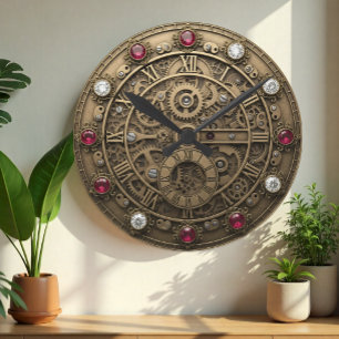 Industrielle Metalluhr, Zahnräder, Steampunk Runde Wanduhr