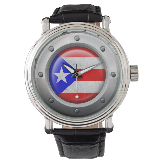 Industrielle Puerto-Rico-Fahne Armbanduhr (Vorderseite)