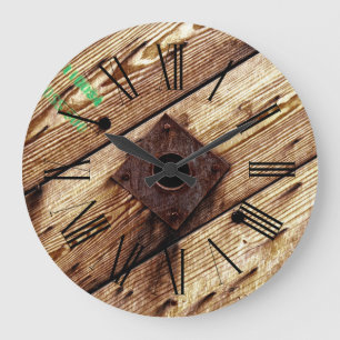 Industrielle Rustikale Holzstreifen Große Wanduhr