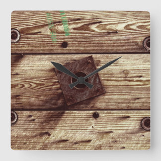 Industrielle Rustikale Holzstreifen Quadratische Wanduhr