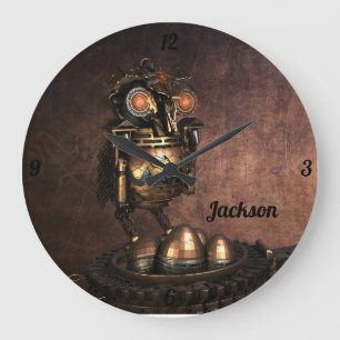 Industrielle Steampunk-Eule und Eier Große Uhr