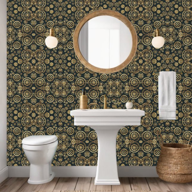 Industrielle Steampunkgetriebe auf schwarzem Hinte Tapete (Von Creator hochgeladen)