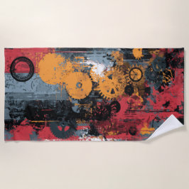 Industrielle Zahnrad-Collage Urbane Grunge-Kunst Strandtuch