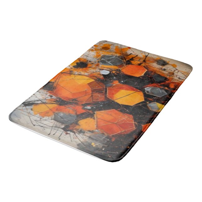 Industrielles abstraktes Sechseck & Grunge-Spritze Badematte (Schrägansicht)