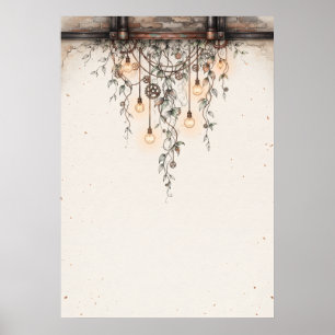 Industrielles botanisches Poster mit Edison-Birnen