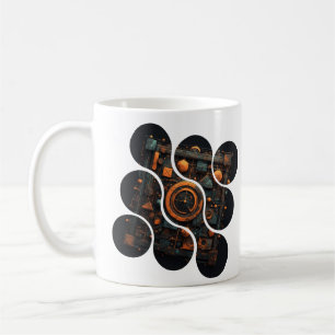 Industrielles Steampunk-Mosaik: Orange und Stahlge Kaffeetasse